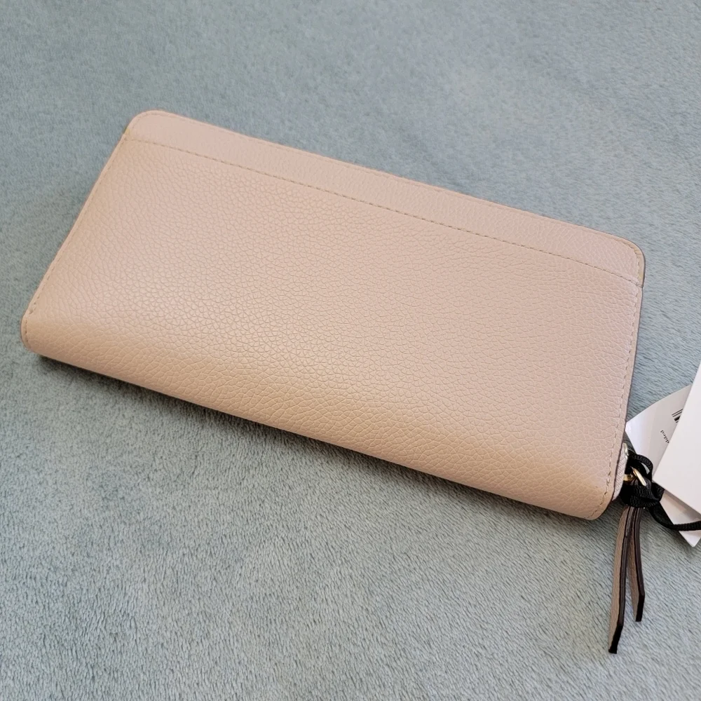 Kate Spade NWT Warm Beige Pebbled Leather Large Neda Studded Zip Wallet NWT